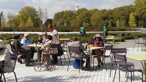 The group stayed for lunch in Liggett Terrace in the new park. Image courtesy of Age-Friendly NYC. 